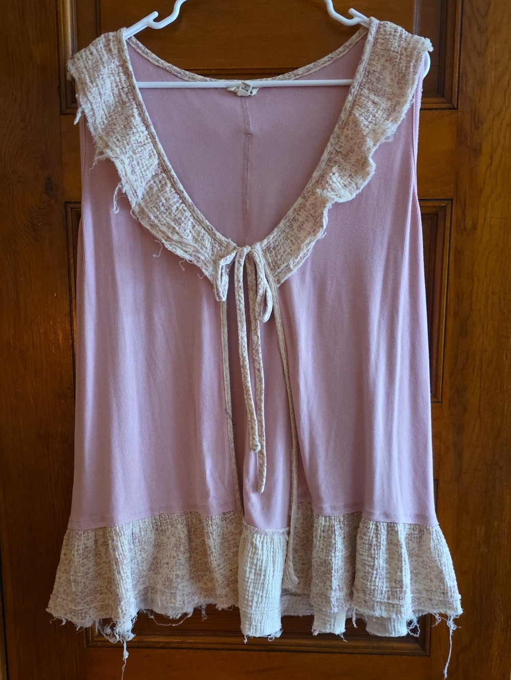 POL Raw Hem Dusty Rose Ruffle Tie-Front Vest Cardi